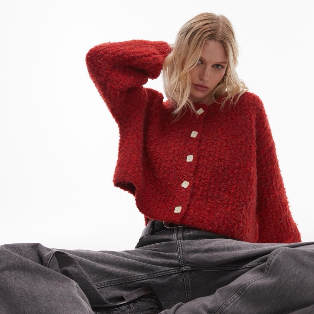 NWT Vrg Grl Elsie fluffy cardigan in chili, size L